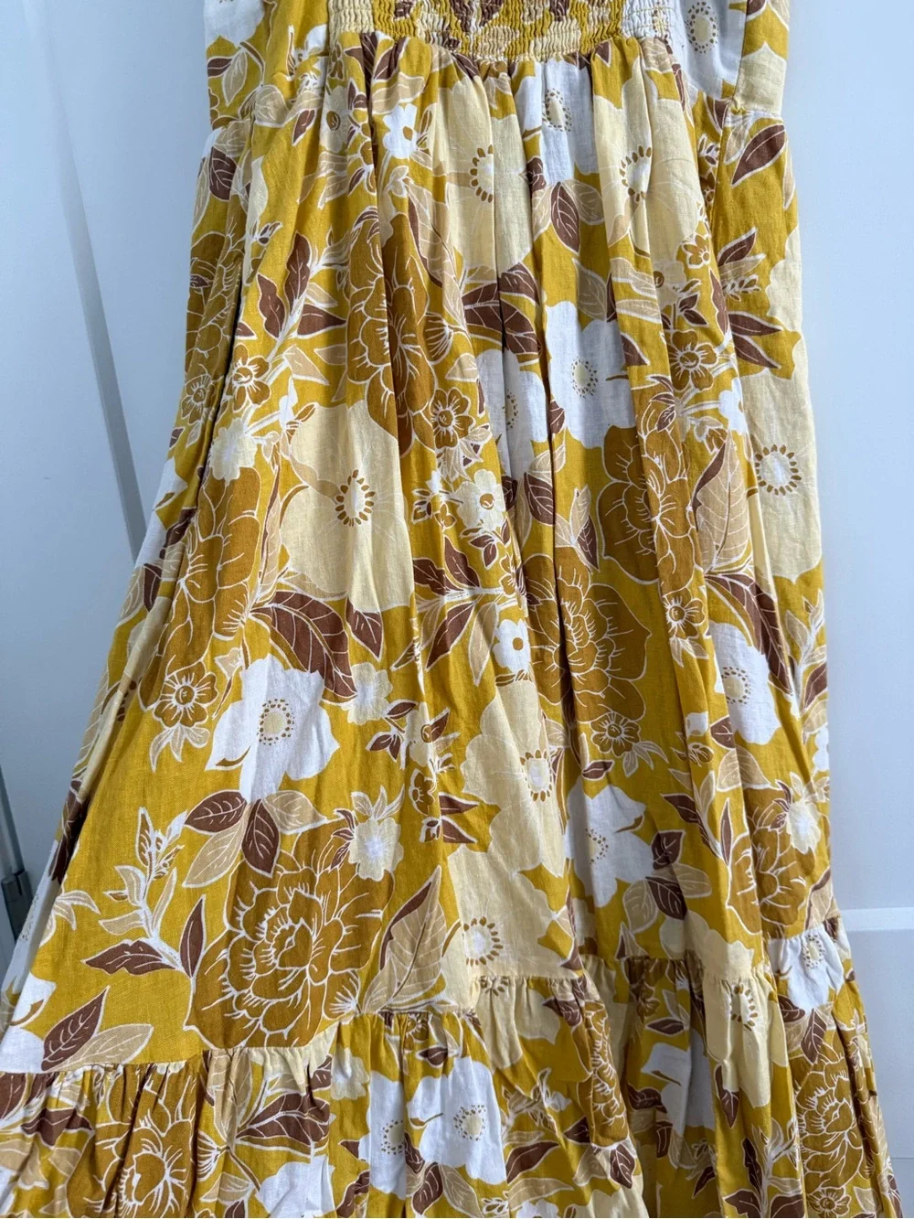 Abercrombie & Fitch yellow floral linen blend button through/front maxi dress MP
